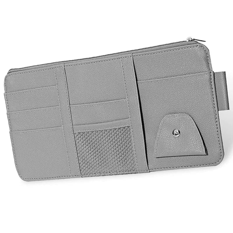 Car Sun Visor Organizer Leather Pocket Organizer Sunglass Holder for Car Interior Accessories with Multi-Pocket Net Zipper