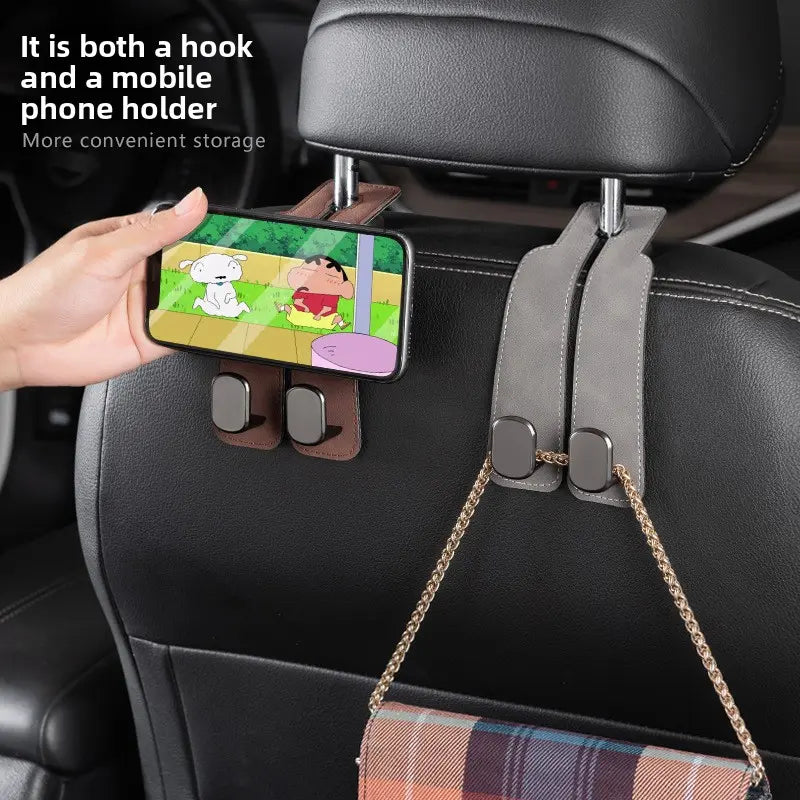 Car Rear Seat Storage Hook, Suede Zinc Alloy ABS Double-Head Hook 2-Piece