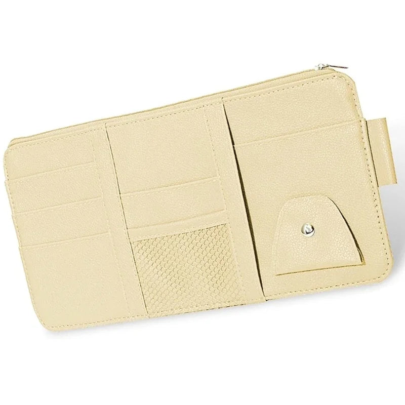 Car Sun Visor Organizer Leather Pocket Organizer Sunglass Holder for Car Interior Accessories with Multi-Pocket Net Zipper