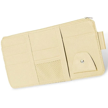 Car Sun Visor Organizer Leather Pocket Organizer Sunglass Holder for Car Interior Accessories with Multi-Pocket Net Zipper