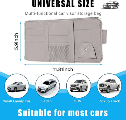 Car Sun Visor Organizer Leather Pocket Organizer Sunglass Holder for Car Interior Accessories with Multi-Pocket Net Zipper
