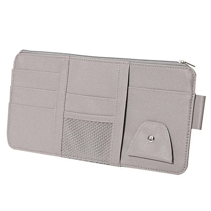 Car Sun Visor Organizer Leather Pocket Organizer Sunglass Holder for Car Interior Accessories with Multi-Pocket Net Zipper